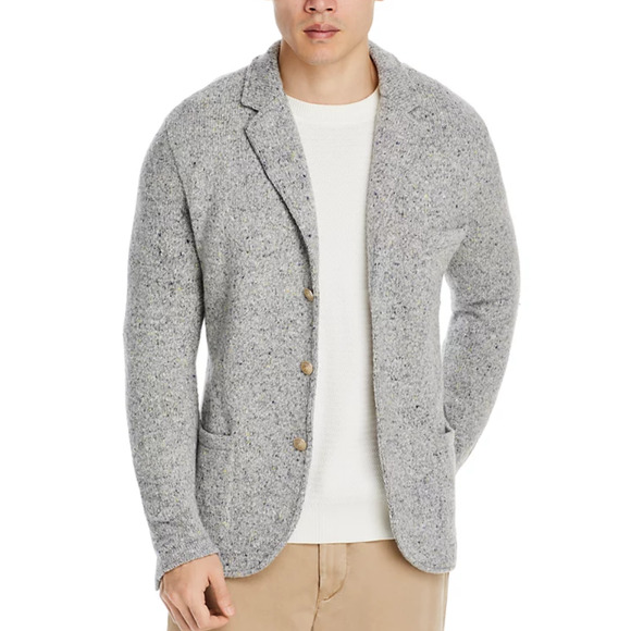 Eleventy Wool & Cashmere Stretch Knit Sweater Jacket Light Gray Size XL